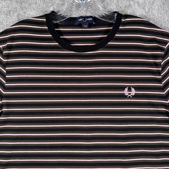 Fred Perry Shirt Mens Size Large Green Pink Short Sleeve Striped T shirt - Picture 1 of 10